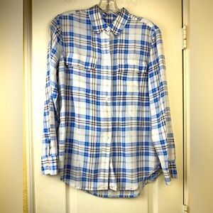 Equipment ent Femme Blue and White Plaid Shirt Size Small